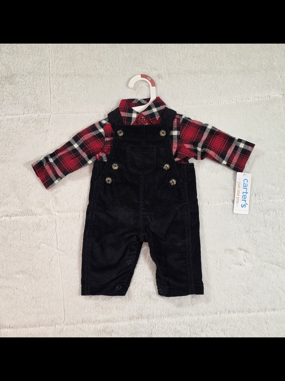 Carter's Red Plaid Shirt, Black Corduroy Overalls Two-Piece(100PC-101,102,103)